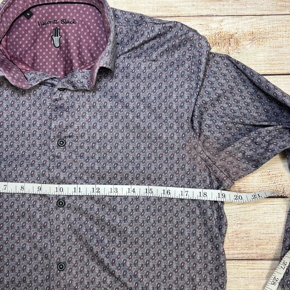 Visconti Black Men's Dress Shirt Small Gray Paisley Print Contrast Trim - Picture 5 of 11